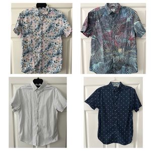 Bundle- 4 Mens Small Button Up Short Sleeve Shirts (Denim & Flower)